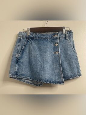 Zara Light Blue Denim Asymmetrical Button Mini Skirt
